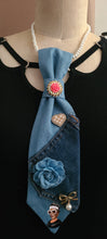 Load image into Gallery viewer, Lite and Dark Denim Remix Tie "Flower Bomb" Edition