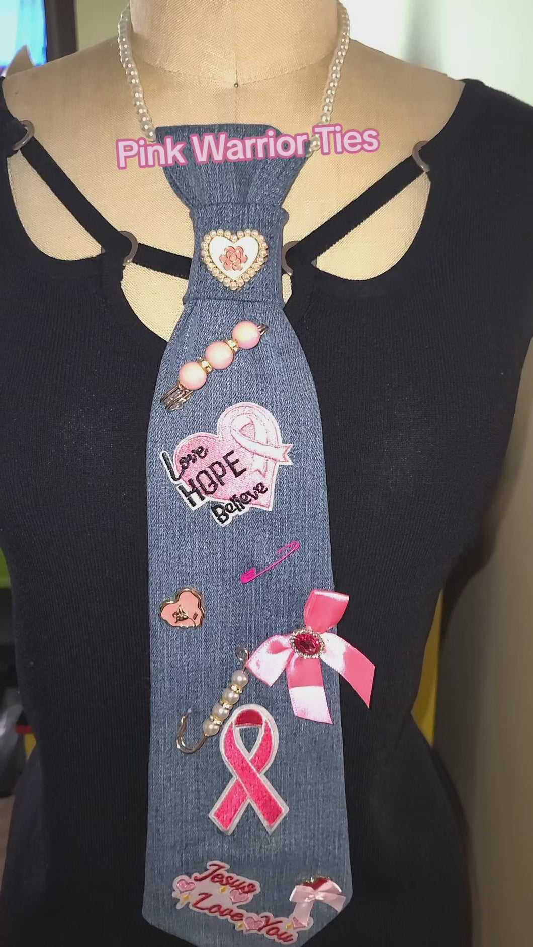 Denim and Pink Jesus loves me Warrior Tie