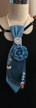 Load image into Gallery viewer, Lite  and Dark Denim Remix Tie "Flower Bomb" Edition

