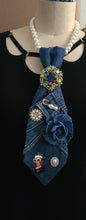Load image into Gallery viewer, Dark Denim Remix Tie "Flower Bomb" Edition
