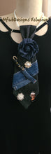 Load image into Gallery viewer, Black and Dark Denim Remix Tie "Flower Bomb" Edition
